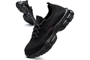 JUDBF Safety Trainers Women Lightweight Breathable Safety Shoes Extra Spare Laces Comfortable Steel Toe Cap Trainers UK Size 3-7