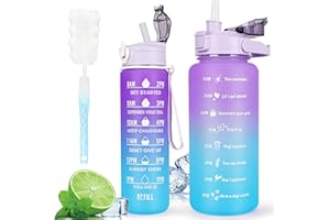 ADVIGO 2 Pack Water Bottle 2L 750ML, BPA Free 2 Liters Water Bottle with Straw & Handle, Motivational Water Bottle with Time Marking,Leakproof Large Water Bottle Drink Bottle for Women Men