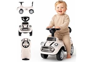 SUN BABY Porteur Auto Enfant 1 an voiturette, pour Enfant Dès 12 Moi avec klaxon et Sons, Push Car, Ride on (Blanc)