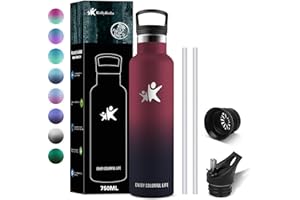 KollyKolla Thermosflasche 750ml, Thermoskanne BPA-frei, Kohlensaeure Geeignet, Trinkflasche Edelstahl mit Strohhalm, Wasserflasche Auslaufsicher, Isolierflasche für Erwachsene, Uni, Sport, Büro, Gym