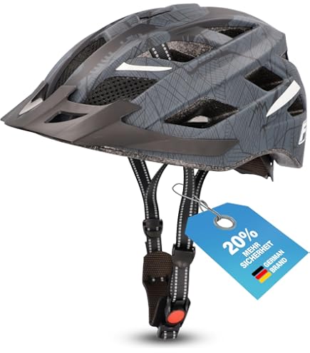 Shinmax Fahrradhelm für Herren und Damen, mit LED, Sicherheitslampe, Schutz, MTB-Helm und Trekkinghelm mit abnehmbarem Visier, für Erwachsene, Radhelm für Berge, Straße, verstellbar, Größe 57-62 cm Sport & Freizeit