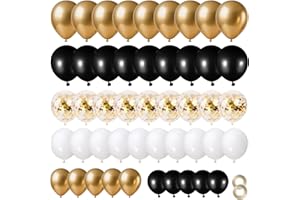 EMITUOFO 70 Stück Schwarz-Gold Latex Ballons - Helium Luftballons mit Metallic Konfetti - Geburtstag, Hochzeit, Valentinstag, Taufe, Kommunion, Party Dekoration