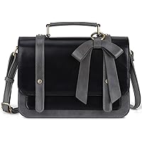 ECOSUSI Sac Bandoulière pour Femme Sac Porté Epaule Vintage Femmec Sac Cartable Femme avec Un Noeud Détachable,Noir,S