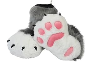 ZFKJERS Cosplay Tier Katze Wolf Hund Fuchs Fursuit Füße Pfote Kralle Schuhe Pelzstiefel Kostümzubehör für Erwachsene (Grau)