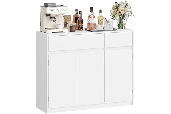 Hzuaneri Aparador, Armario de Almacenamiento, Aparador Cocina con con 2 Cajones y 3 Puertas, Estantes Ajustables, Estilo Mode