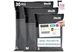 EMBALLAX - 30 Pochettes d’Envoie Colis Vinted avec Pochette pour Bordereau - Taille S/M/L - Résistante, Opaque, Imperméable - Enveloppe Plastique Expédition - Emballage Envoie Vetement, Boite, Sac