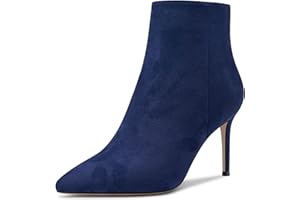 Aachcol Mujer Botines Cerrado el Dedo del pie Puntiaguada Punta Slip-on Aguja Alto High Heel Ante Cremallera 8.5 CM