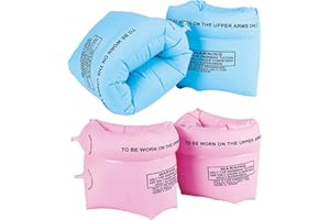 DSLIHA 2 Pairs Inflatable Swimming Armbands, Kids Swim Arm Bands Float Roll up Sleeves Pool Learning Swim Training Aids Float Swimming Ring for Boys Girls and Adults