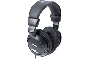 MUSIC STORE dynamischer Kopfhörer, HiFI Kopfhörer schwarz mit gepolsterten Stirnband, 32 Ohm, Lautstärkeregler, 3,5 mm Klinkenanschluss, Adapter