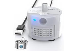 AONBOY Pompe de Fontaine a Eau Chat avec Lumière LED, Prise USB, Adaptée à 3.2L Fontaine à Eau pour Chat en Acier Inoxydable(S3-SC), Ultra Silencieux, Longue Durée de vie, Bon Service Après-vente