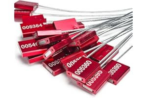 Lzbignun 100 Metal Cable Seals Numbered Steel Wire Cable Tags Tamper Proof Trailer Seals Disposable Self-Locking Padlock, Red