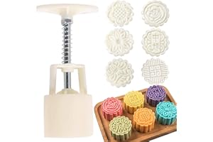 DANDUOLAI Mooncake Press Molds, Mid-Autumn Festival Mooncake Mould Maker Cookie Stamps Pastry Tool Mooncake Mold Set of 1.76 oz Flower Moon Cake Mold with 6 Stamps (White)