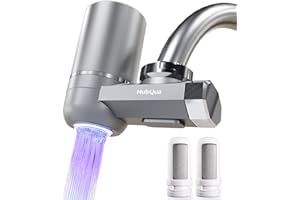 HubQua EcoUV - Filtre à Eau pour Robinet avec Technologie UV Brevetée Autogénérée, 2 Cartouches Double Action (Céramique + Fibre de Carbone) Incluses, limine Chlore, Calcaire, Bactéries et Impuretés