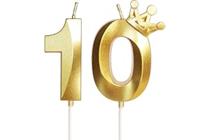 Yiran Candelina Compleanno Numero 10 per Torta di Compleanno, Candela Celeste con Corona Oro per Bambino, Bambina, Festa Compleanno Ragazza Donna Ragazzo Uomini, Party di Anniversario