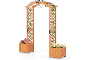 COSTWAY 2 in 1 Rosenbogen mit Blumenkasten, Gartenbogen Holz, Torbogen für Kletterpflanzen, Spalier Rankhilfe Rankgitter Rankbogen, Halbbogen für Garten, Hochzeit, Party, Tannenholz, 185x45x201cm