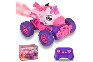 BORSTOYPRO Unicorn Coche Teledirigido para Niños, Unicornio Teledirigido Monster Truck para Niñas, RC Monstertruck Coches con Spray de Luz LED, Regalo de Juguete para Niños