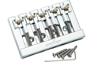 Guyker Pont de basse à 5 cordes avec selle à rouleau solide réglable (GB506, chromé)