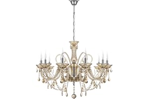 TRY-YEAN Lámpara de Techo 10 Brazos Moderna Lámpara Colgante de Araña Coñac con Cristales K9 E14 Lamparas Clasicas de Techo con Cadena Ajustable Estilo Vela para Dormitorio, Salón, Comedor, Pasillo