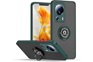 HAOYE Funda para Xiaomi Mi 13 Lite, Shockproof Translúcido Carcasa con Giratorio Anillo Kickstand, Hard PC y Silicona TPU Tough Armor Case Cover. Verde Oscuro