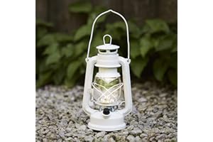 Lights4fun Farolillo Huracán Blanco de 24,5cm con 15 LED Blancos Cálidos a Pilas para Interiores