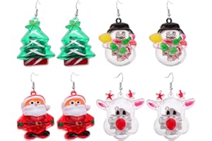 VALICLUD 4 Pairs Christmas Earrings Cute Christmas LED Light Up Xmas Tree Santa Claus Snowman Reindeer Snowman Drop Earrings Holiday Party Favors Supplies Random Style