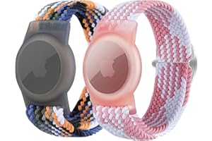 NEXCYBER Nylon for Airtag Wristband Kids, Anti-Lost, Anti-Scratch Protection for Positioning The Bracelet for Apple AirTag Waterproof, Regenbogen-B+Rosa