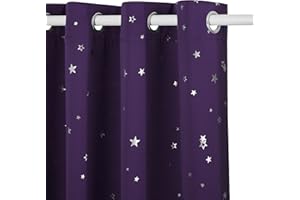 PONY DANCE Kids Blackout Curtains W46 x L54 - 2 Panels, Purple, Star Pattern, Contemporary Style, Grommet Top, 2 x W 46 x L 54, Polyester Blend, Bedroom/Living Room