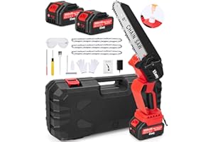 Mini Chainsaw 8 inch, Efanty Cordless Chainsaw Brushless with 3PCS 8inch Chains, 2PCS 3000mAh Battery