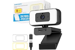 Danyesth 2K Webcam mit Mikrofon und Abdeckung – USB PC Kamera mit Licht, Zoom, Flip, Privacy-Cover – Externe Web Cam für Laptop, Desktop, Homeoffice & Streaming
