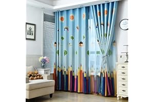 TOTITOM Tenda per Camera dei Bambini, Poliestere Cartoon Matite Pattern, Block out Luce Solare Colore Chiaro per Camera da Letto per Bambini Soggiorno Regalo di San Valentino (1 Pezzi)