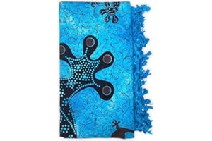 Seamar Telo Arredo Copritutto Grande Geko 210x230 cm 100% Cotone Copri divano Gran foulard con Frange Batik (Azzurro)