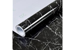 WECREATEMORE 60×500CM, 60CM Wide Marble Wallpaper Large Self Adhesive Vinyl, Sticky Back Plastic Roll, Waterproof Thick Contact Paper Self Adhesive Vinyl Wrap for Furniture Redo Kitchen Worktops etc (Black)