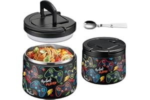 Itslife Termo para Comida 420ml, Recipiente Térmico para Comida con Cuchara, Acero Inoxidable Fiambrera Termica Infantil y Adultos, Contenedor Térmico para Picnic, Escuela y Oficina, Game pad