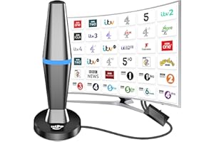 DGUPSP TV Aerial Indoor, Freeview Indoor TV Aerial with 560+ Miles Range, 360° Reception Magnetic Base, Support VHF/UHF/DAB Radio - All TVs - Blue