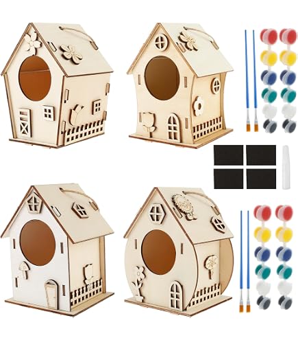 Nichoir En Bois à Construire Et Peindre - Cabane Pour Oiseaux Extérieure 20x15x15cm, Entrée 3.5cm - Pour Mésanges, Rouges-gorges - 11