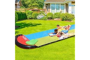 GENERIC Double Lane Slip and Slide and 2 Bodyboards，184.3in x 57.1in (468 x 145cm) Lawn Water Slides Slip, Inflatable Water Slide for Kids Adults, Summer Garden Outdoor Toy with Built-in Sprinklers