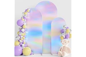 Wokceer Wedding Arch Cover Set of 3 Spandex Fitted Wedding Arch Stand Covers for Round Top Chiara Arch Backdrop Stands Cover for Birthday Party Ceremony Banquet Decoration 4ft,5ft,6ft Irridecent