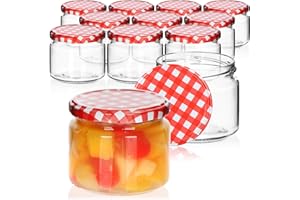 COM-FOUR® 12x Vasetti di conservazione con tappo a vite rosso/bianco - barattoli per alimenti con coperchio, Ø TO 82 mm