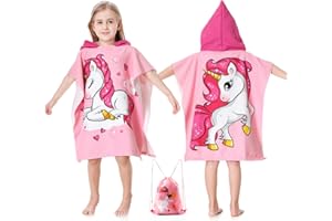 MOKANI Hooded Poncho Towels for Kids, Microfibre Ultra Soft Baby Beach Swimming Towels, Quick Dry Warm Wrap Changing Robe with Drawstring Bag for Boys Girls (Children's Height: 85-110 cm)
