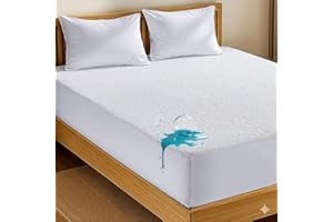 4AS Terry Towel Waterproof Mattress Protector – Super Absorbent & Aloe Vera Treated with Deep 30cm Fitted Skirt for Extra Comfort – Double Mattress Protector (138x190+30 cm)