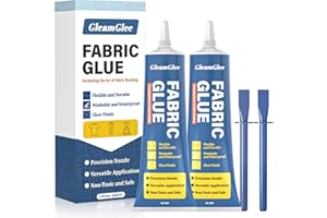 GLEAMGLEE 100ml Fabric Glue, Extra Strong Permanent Fabric Adhesive for Clothes Repairs, Leather, Crafts, Upholstery, Material, Textile, Felt and Badges - Clear - 2 Pack