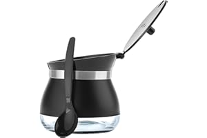 KADAX Azucarero con cuchara, 270 ml, azucarero de cristal con recubrimiento en polvo, 9 x 9 cm, en 2 colores, especiero con tapa para té, azúcar (negro)