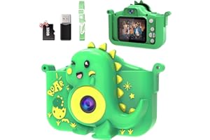 VARKDA Appareil Photo Enfant Dinosaure, 1080P HD avec Carte TF 32 Go, Lecteur de Carte USB et Fonction Selfie - Idéal pour Les garçons et Les Filles de 3 à 12 Ans, stimule la créativité