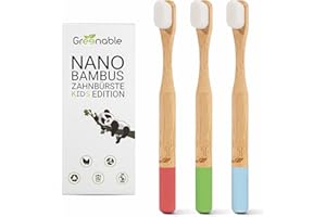 ‎GREENABLE Greenable ® Kinder Nano Zahnbürste aus Bambus [3er Set] – 10.000 Extra weiche Borsten – Zahnfleischschonend - 100% BPA-frei - Bamboo Toothbrush - Vegane & umweltfreundliche Handzahnbürste