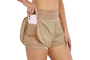 COTOP Damskie krótkie letnie spodnie do biegania z wysoką talią 2 w 1 z kieszenią, elastyczne, szybkoschnące spodenki do biegania, fitnessu, joggingu, gimnastyki