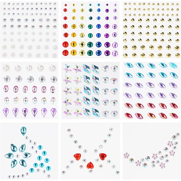 12 Sets Gesicht-Edelsteine & Glitzer-Aufkleber – Temporäre Strass-Tattoos Für Festivals & Partys