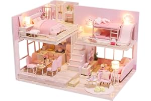 CUTEROOM Gör-det-själv dockhus med möbler och musik – dockhus set av trä för barn, vuxna, pojkar och flickor (Pink Sweetheart)