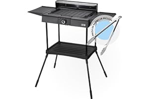 LEBENLANG 2in1 Griglia elettrica barbecue - Incluso supporto & pinze per grigliare I Barbecue elettrico da balcone I Grill elettrico Piastra elettrica I BBQ grande esterno Bistecchiera Barbeque XXL