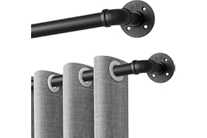 Qlfyuu Curtain Poles Industrial Curtain Rail, Curtain rod for Windows Black Rust-Resistant, Extendable Shower Curtain Poles Metal for Indoor and Outdoor (Black, 76-150cm)