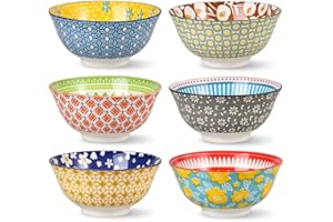 BATITIE Lot de 6 Bols Cereales/Soupe en Ceramique Couleur - Bol Ramen Salade en Porcelaine de 700 ml - Service Bol Micro Onde pour Petit Dejeuner/Déjeuner | Riz | Pates | Nouilles | Pho - 15,7 cm